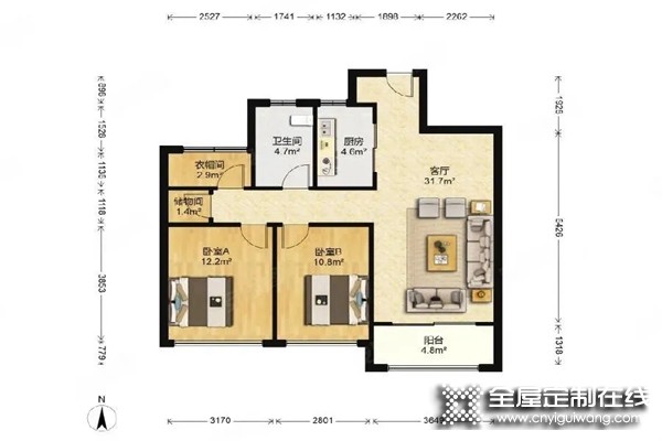 客來(lái)福全屋定制|90㎡現(xiàn)代極簡(jiǎn)兩居室