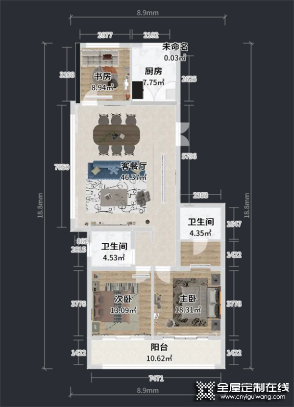 兔寶寶146㎡混搭三居室，橫廳布局可真是顯大又敞亮