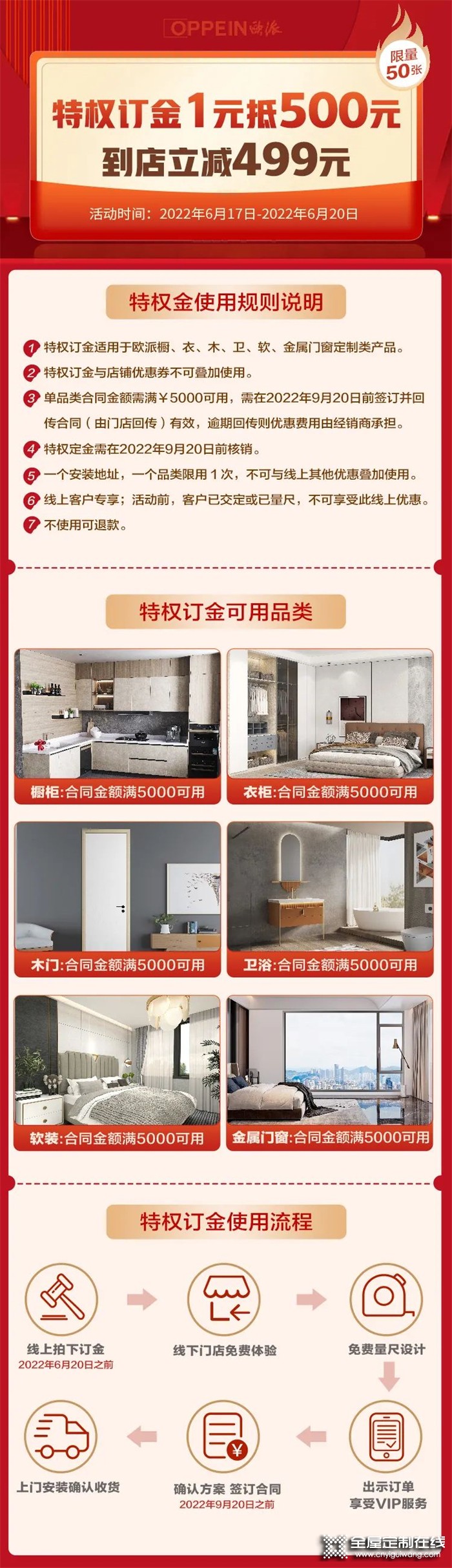 歐派家居全屋定制618福利 | 1元搶500元特權(quán)訂金，到店立減499元！