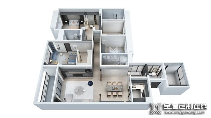 瑪格全屋定制218㎡簡(jiǎn)約四居室，全屋大面積巖板做墻，新穎獨(dú)特，輕奢高雅~